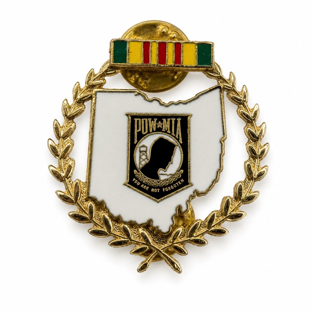 Vintage POW MIA Ohio Vietnam Veteran Gold Tone Memorial Lapel Pin Badge